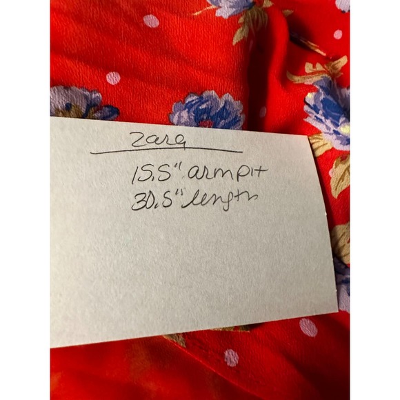 Zara Wrap Mini Dress Sz Small Red Blue Floral Long Sleeve Ruched Stretch‎ A-Line - Picture 12 of 12